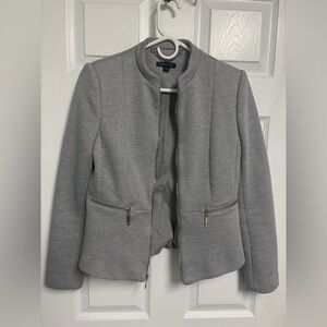 Tommy Hilfiger Gray Zip Front Blazer Jacket Gold Zip Pockets Career Chic Size 4